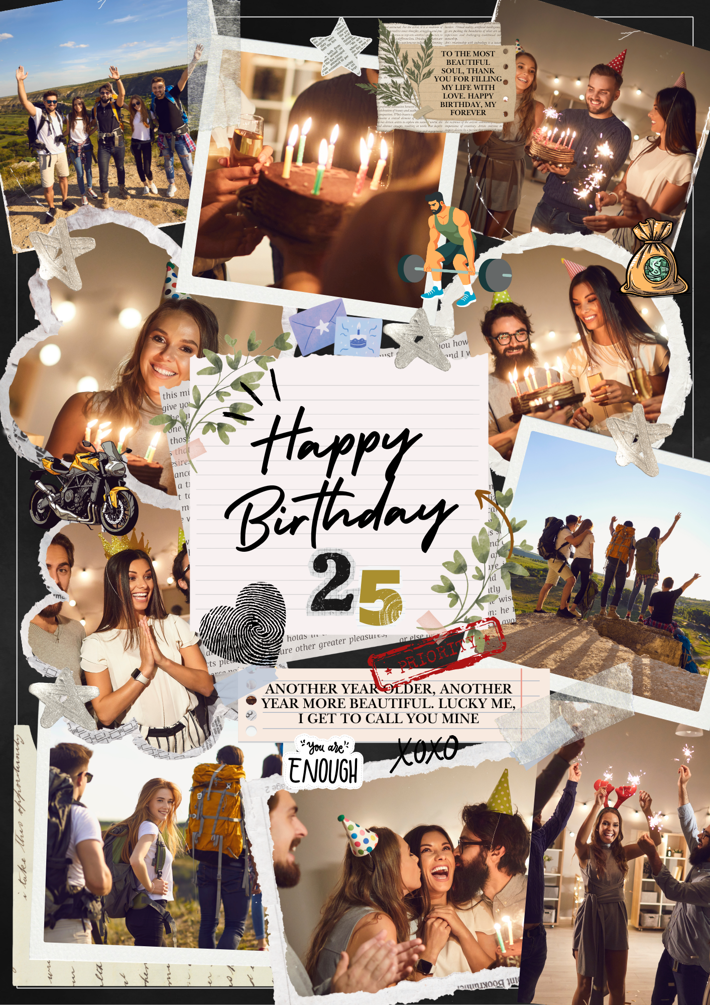 Custom A4 birthday photo frame titled “BDay For Him” featuring collage of joyful moments, heartfelt notes, and celebratory scenes.